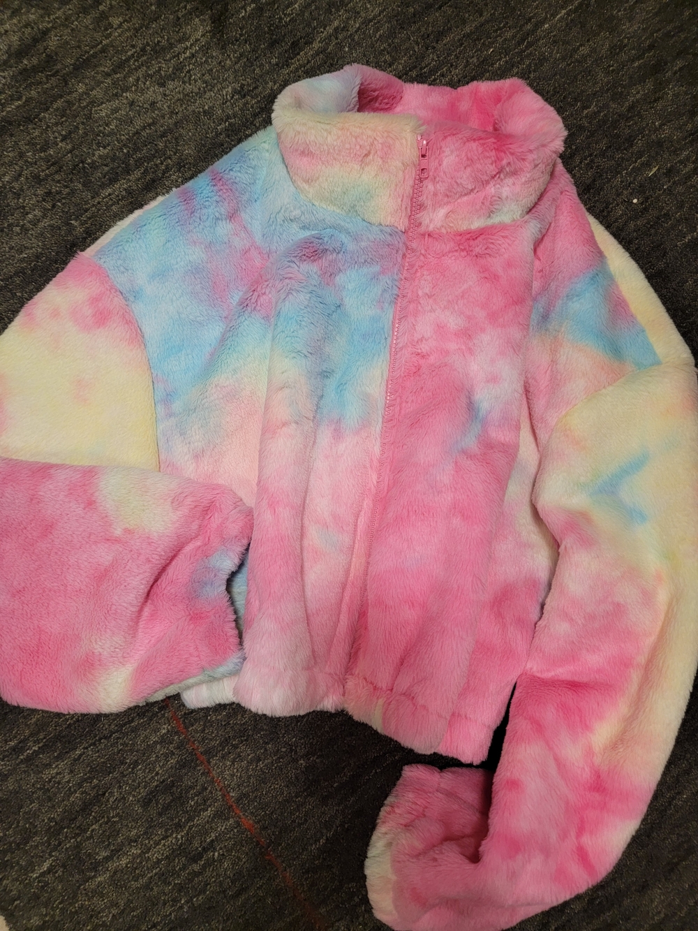 Pastel Tie-Dye Faux Fur Jacket - Pink, Blue, Yellow New Cozy Fall
